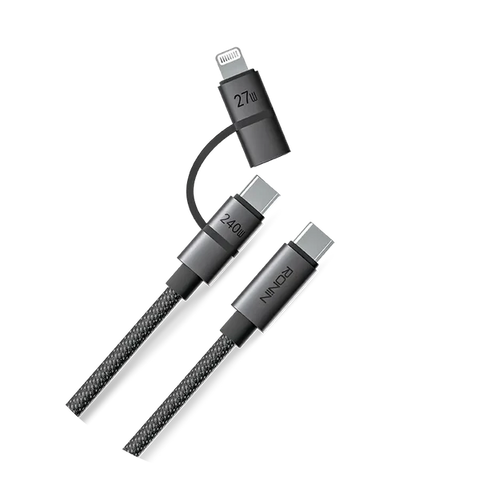 Ronin R-2020 2-in-1 Fast Charging Cable Type-C & Lightning 240W PD Braided 1M Durable USB Cable